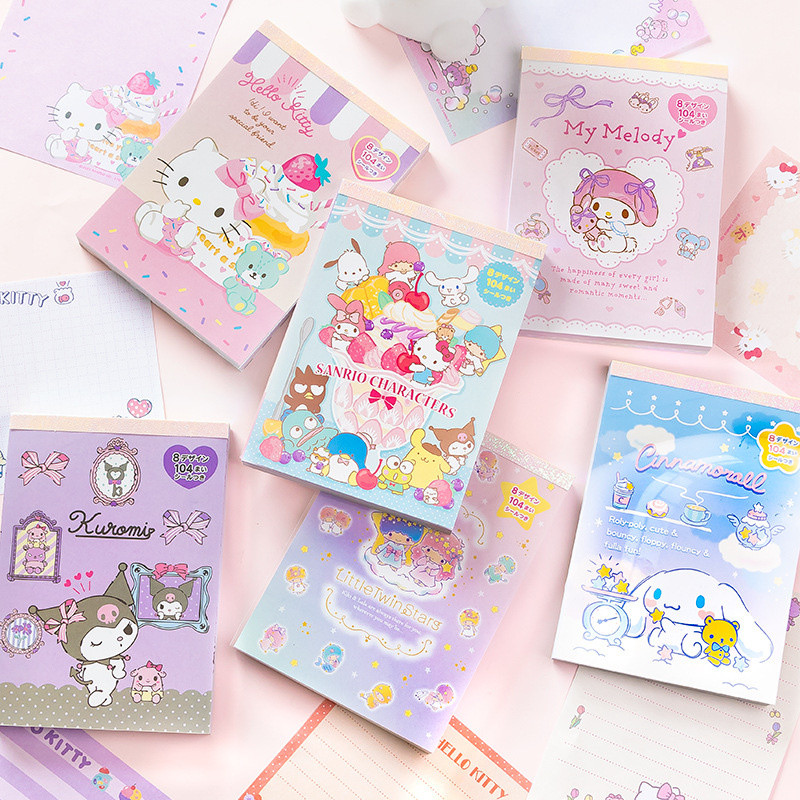 

6pcs/lot Sanrio Melody Kuromi Cinnamoroll Memo Pad Cute Sticky Notes Stationery Label Notepad Planner Sticker Post School Supply