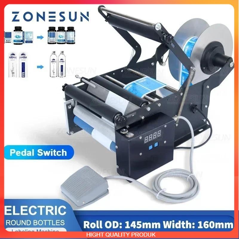 

BEST QUALITY ZONESUN ZS-TB16P Label Applicator Labeling Machine Electric Foot Switch Round Glass Plastic Bottle Jar Vial Sticker Packaging