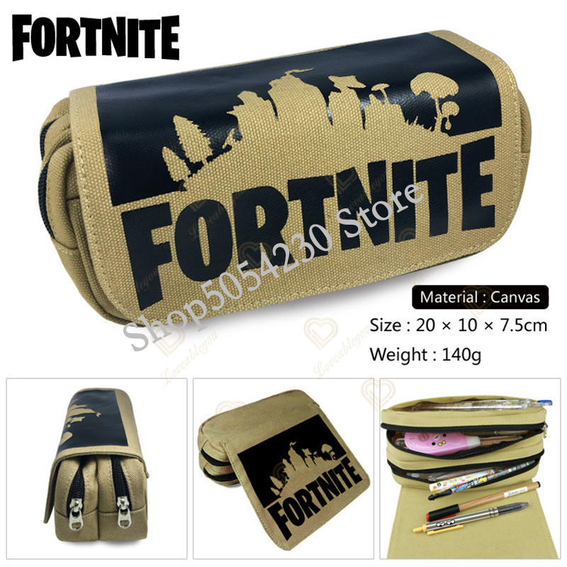 

Fortnited Pencil Bag Khaki Canvas Pencil Case Holder High Capacity Double Zipper Canvas Students School Stationery Box
