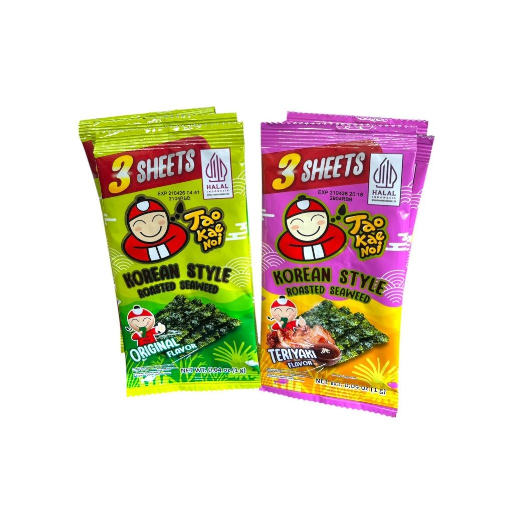 

Tao Kae Noi Korean Style Roasted Seaweed 3 Sheets Renceng - Netto 6 bks x 1 gr