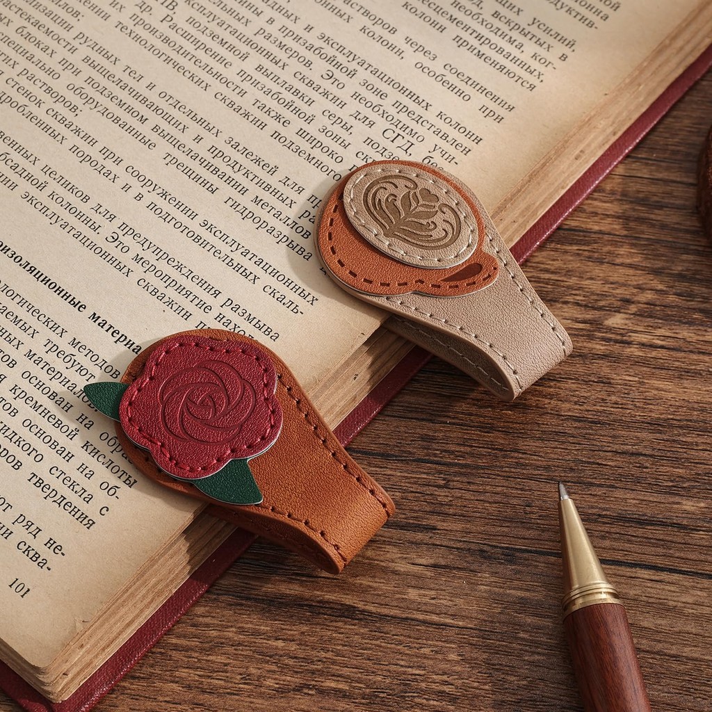 

2 pieces of vintage magnetic leather bookmarks, women's leather magnetic bookmarks, bookmark clamping accessories