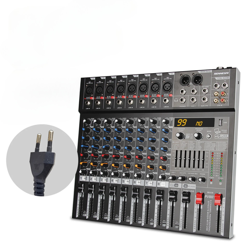 SENNESAI PV8 Professional Audio Mixer Console bluetooth USB Computer 48V Power 8 Channel Built-in 99