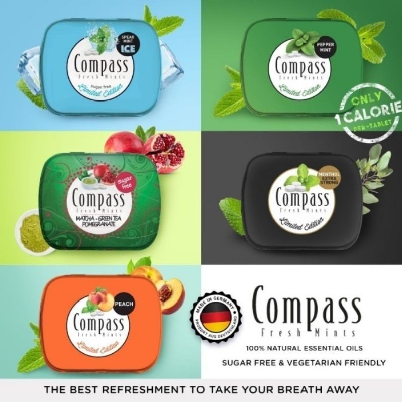 

[14gr] GLUTEN FREE Compass Fresh Mints Candy SUGAR FREE - Permen Rendah Kalori