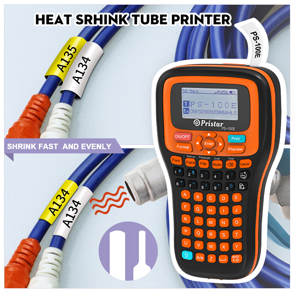 

Portable Label Printer PS100E Print Heat Shrink Tube Iron on Fabric Tape Satin Ribbon No Ink Label Maker Industrial Machine