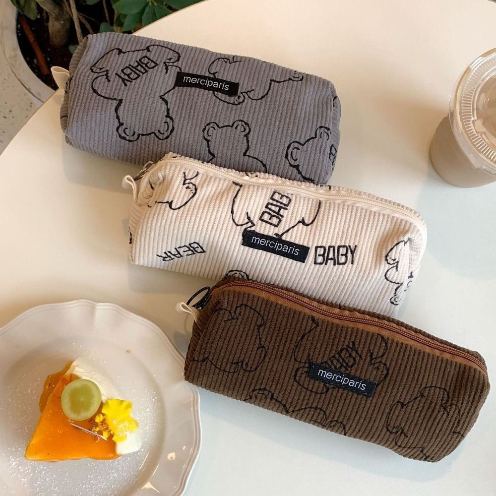 

Cartoon Corduroy Stationery Storage Bag Multi-function Large-capacity Pen Bag Portable Pencil Case