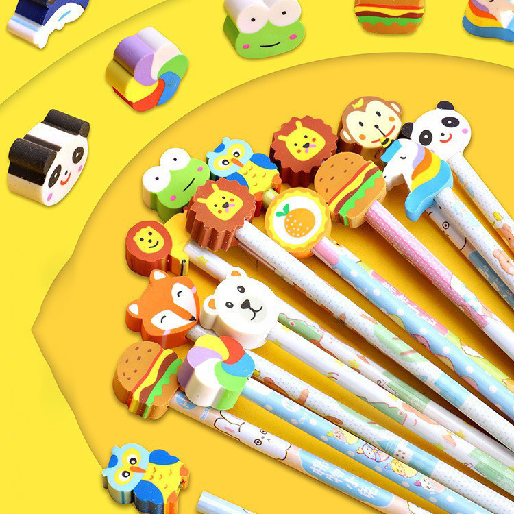 PENSIL LUSIN KARAKTER LUCU ISI 12PCS / PENSIL KARAKTER + PENGHAPUS / PENSIL ANAK SEKOLAH / 1 LUSIN P