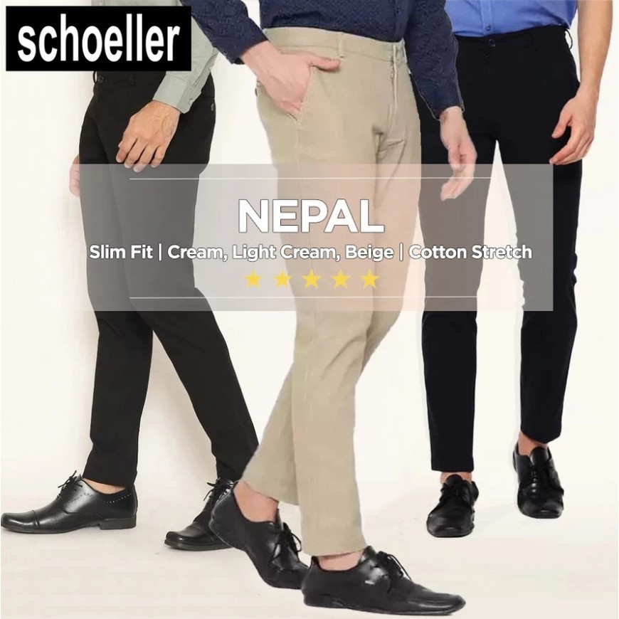 Schoeller Celana Chino Panjang Pria Slim Fit Katun Stretch Premium - Nepal