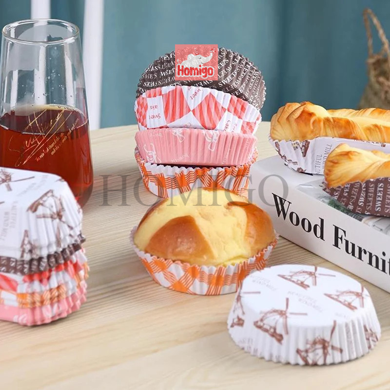 Homigo Paper Cup Case Roti Bulat Motif Kincir Strawberry Laminating Anti Lengket / Cup Cake Anti Min