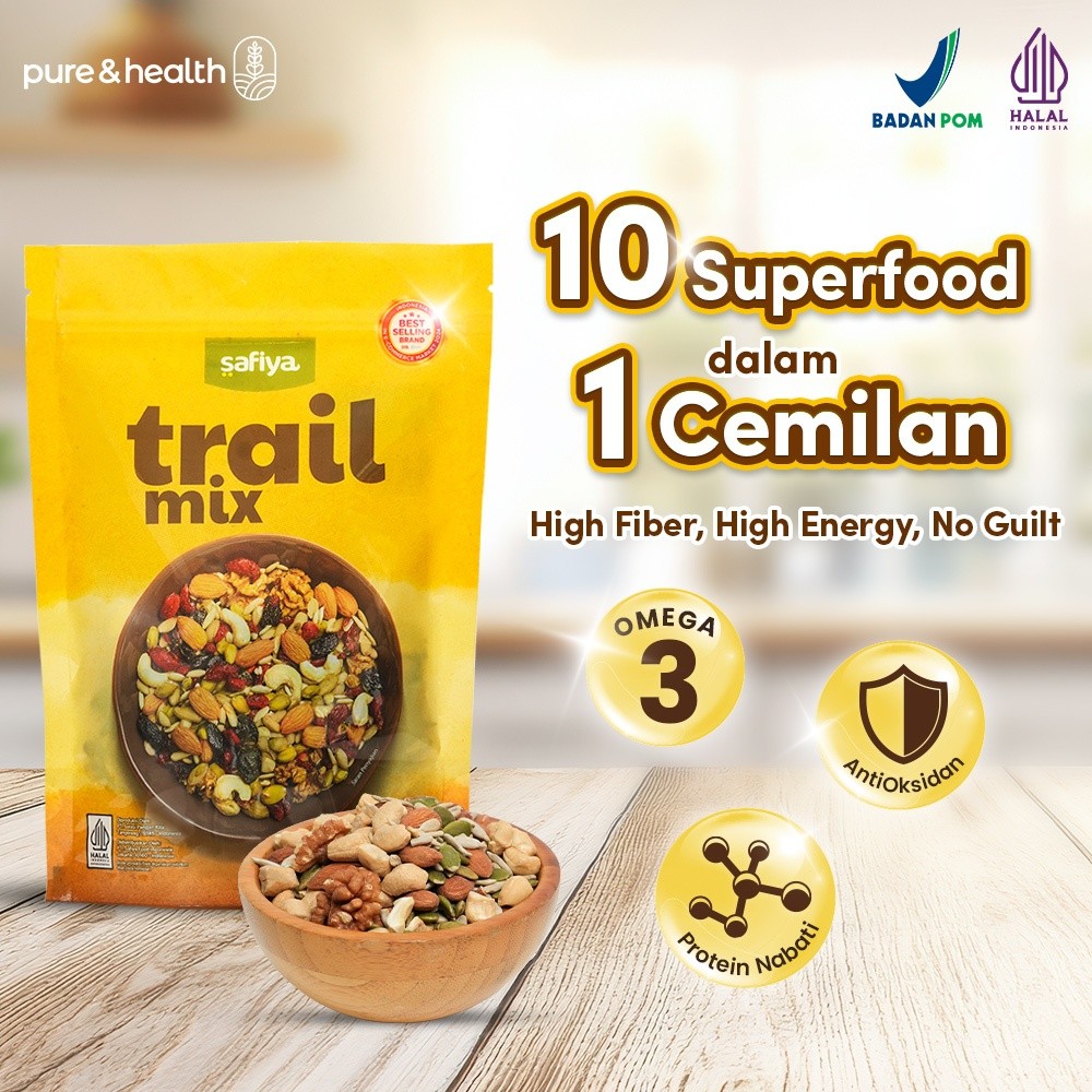 

Trail Mix 500 gram Safiya - Camilan Diet Tinggi Protein Rendah Gula