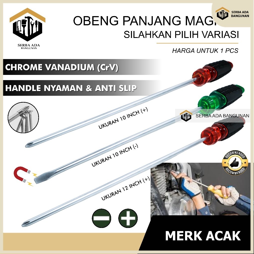 SAB Obeng SUPER PANJANG 10 - 12  inch Bolak Balik Plus Minus Berkualitas / obeng getok BB Obeng Bola