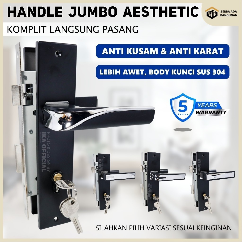 SAB Kunci Pintu Besar BLACK SERIES / Handle Pintu Besar HITAM /Handle Pintu Hitam Set Gagang Pintu
