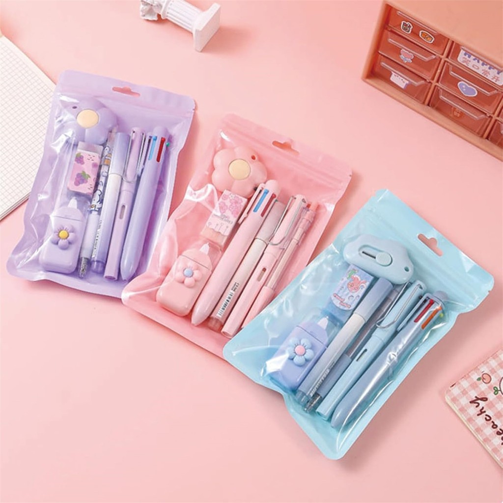 

7pcs Cute Stationery Set Ballpoint Pen Correction Tape Students School Office Supplies Birthday Present Back To School Gift