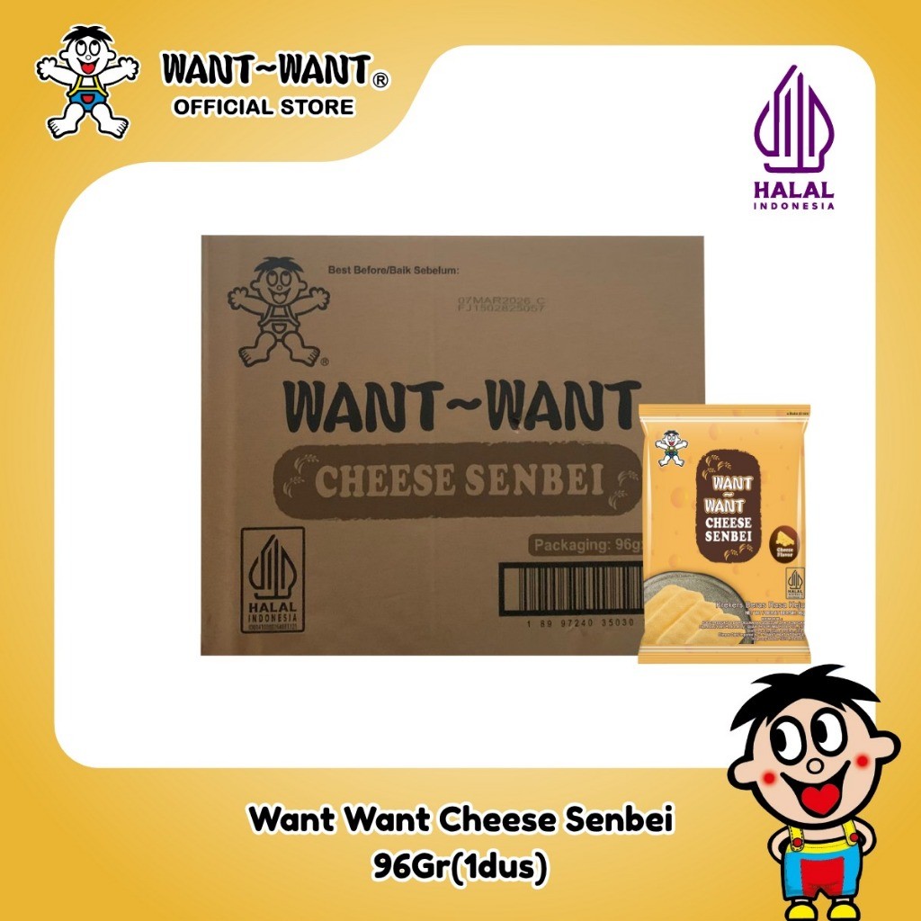 

Want Want Rice Cracker Cheese Senbei 96 Gr x 20 pcs ( 1 dus ) | Snack Beras | Kerupuk Beras