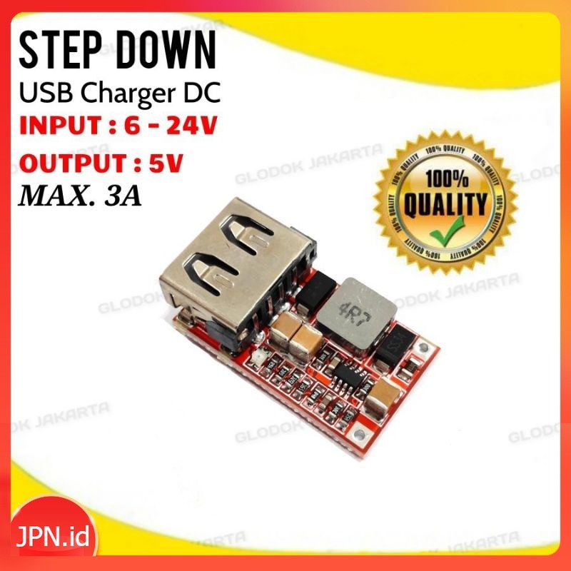 Modul USB Step Down Charger HP Motor Mobil Truk Aki 6-24V 24V 12V To 5V 3A