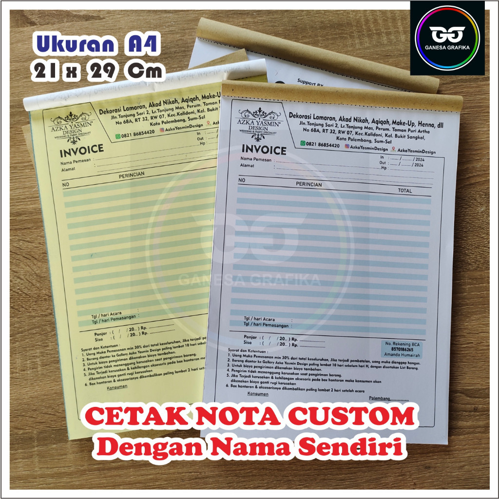 

CETAK NOTA CUSTOM INVOIC SURAT JALAN NAMA LOGO SENDIRI FULL COLOR UKURAN A4 21 x 29 Cm