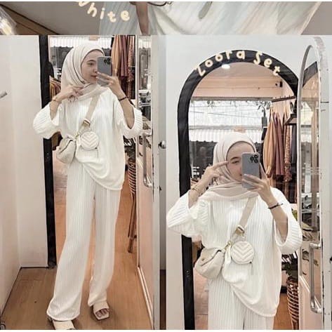 RINHUM - RFS One Set Wanita Kekinian / ZOORA APRIL KNIT SET / Setelan Fashion Celana Panjang Baju Le