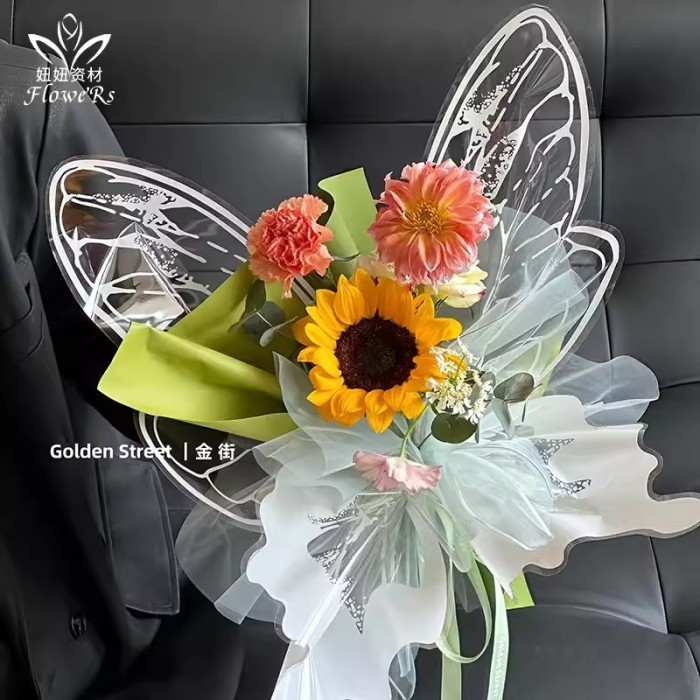 

1 pasang Cellophane Kupu-kupu bening untuk Flower Wrapping Buket Bunga butterfly (CKT)