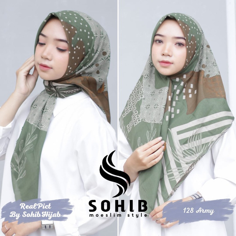 Hijab SEGIEMPAT Voal Motif Premium Terbaru motif Mylady Hijau