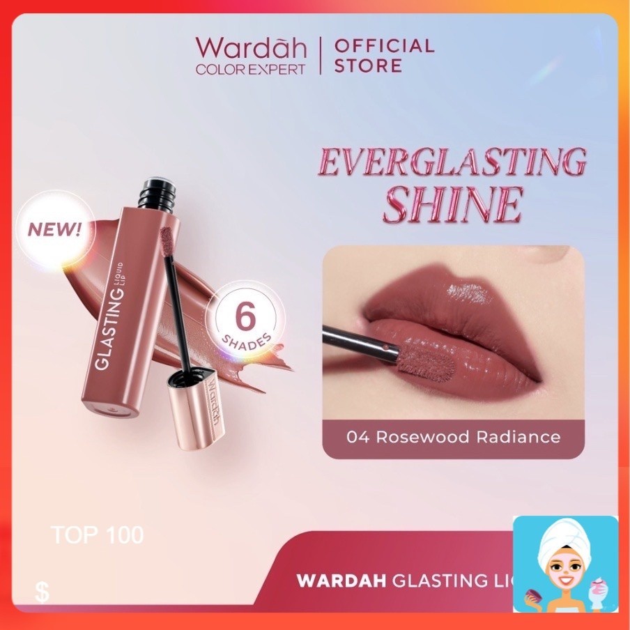 [ML] WARDAH LIQUID LIP GLASTING INDONESIA / LIP GLASTING 3.5G / EVERGLASTING SHINE / HI PIGMENTED GL