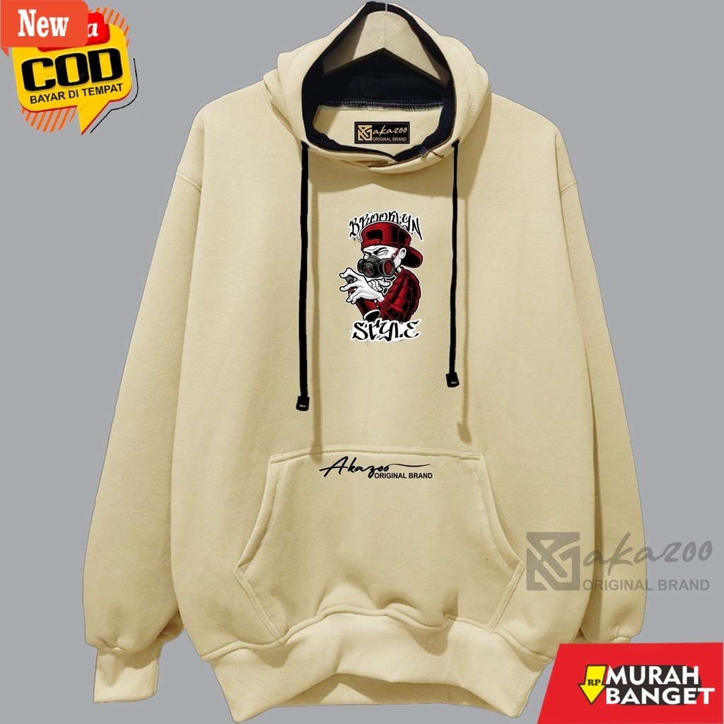 hoodie pria recomended shopee hoodie pria distro tebal keren viral 2022 akazoo warna cream BROKLYN S