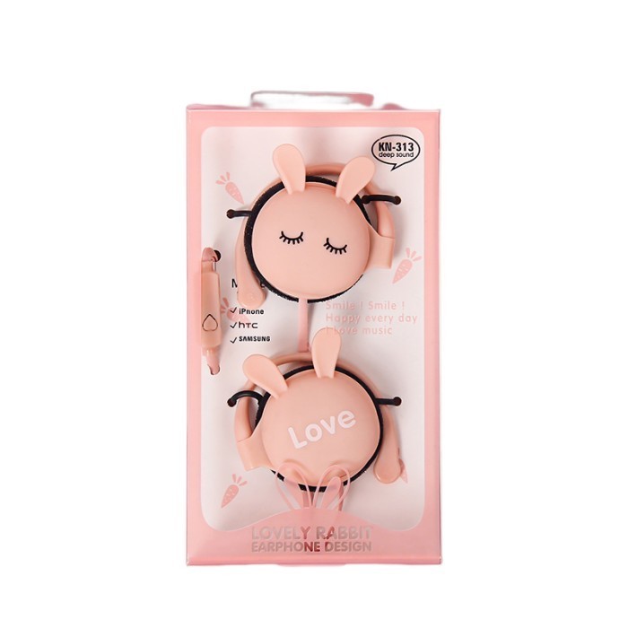 BIG SALE Headset Earphone Karakter KEPALA KELINCI Lucu Empuk KN-313 - KN-313 - Pink