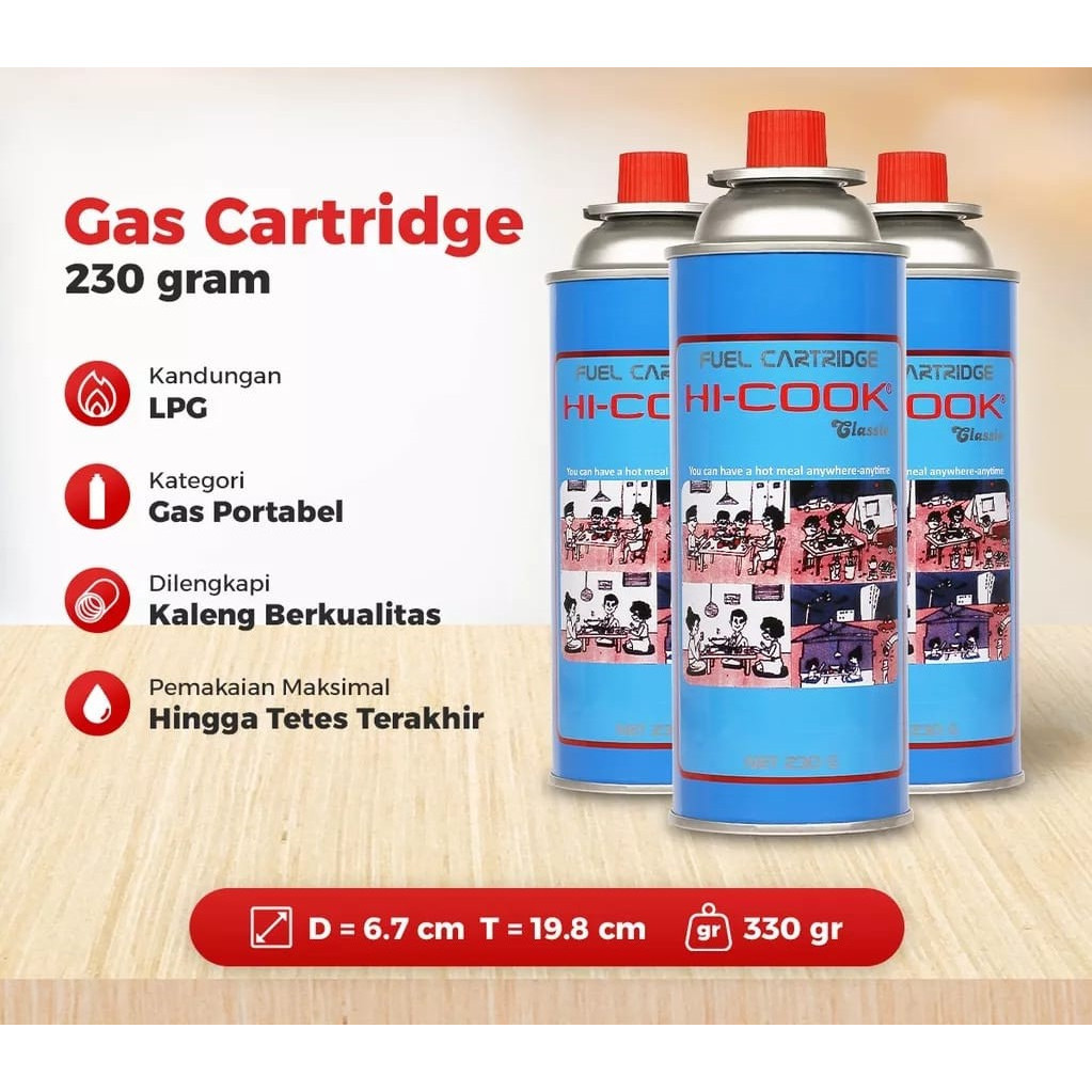 Gas Cartridge HI-COOK Tabung Gas Portable Hicook Tabung 230gram Refill Gas Portable HiCook Original