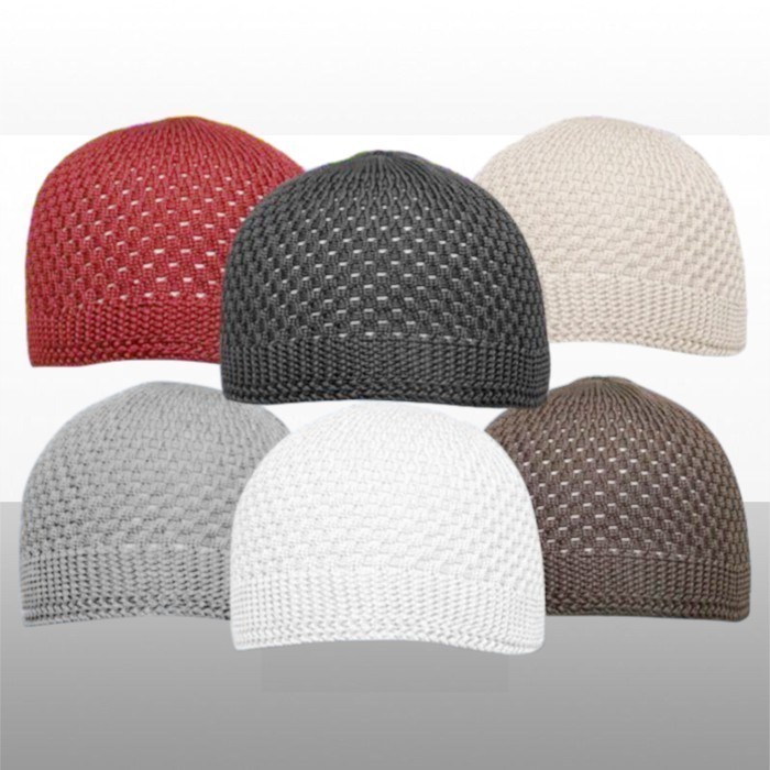 ACEH.ANSA 130254 PECI RAJUT POLOS DEWASA PRIA TOPI MUSLIM WARNA PECI HAJI KOPIAH RAJUT - Warna Rando