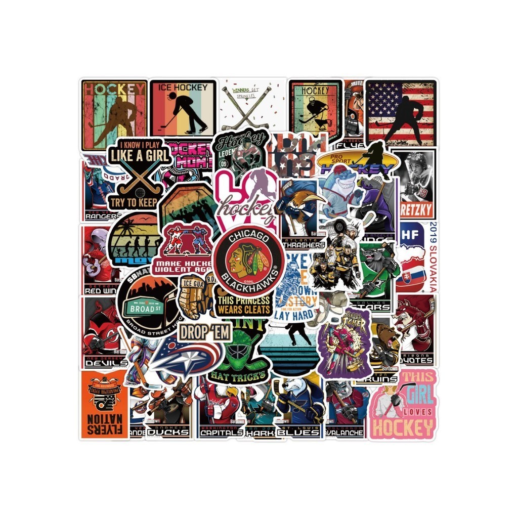 

50 No Repeat Hockey Sports Graffiti Stickers, Car Trunk Notebook Water Bottle Waterproof Stickers