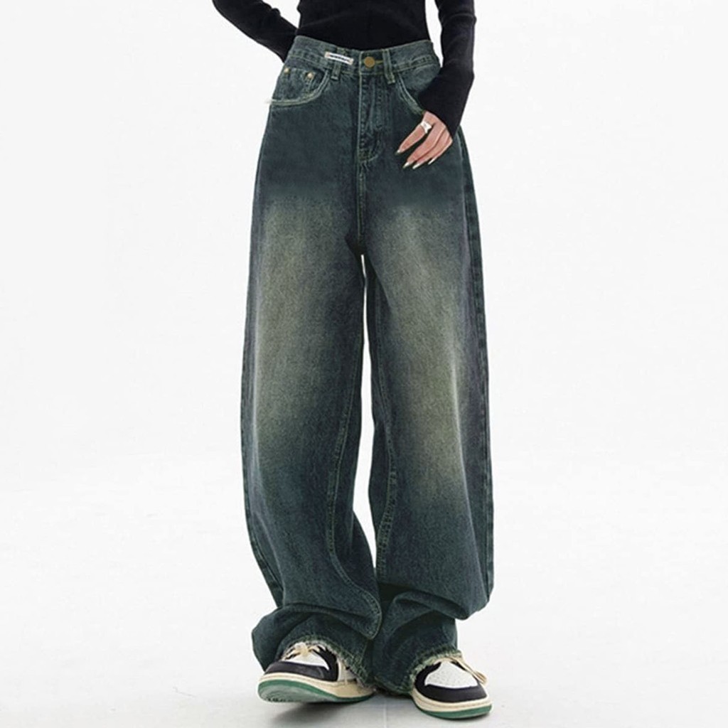 Women Baggy Jeans Y2k High Waist Oversized Denim Pants Retro Washed Blue Baggy Trousers Streetwear O