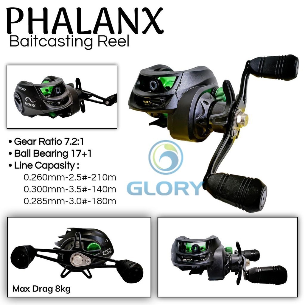 Hoox Phalanx 17+1 Ball Bearing Reel Baitcasting Handle Kiri Rell Bc Gulungan Senar Pancing Max Drag 