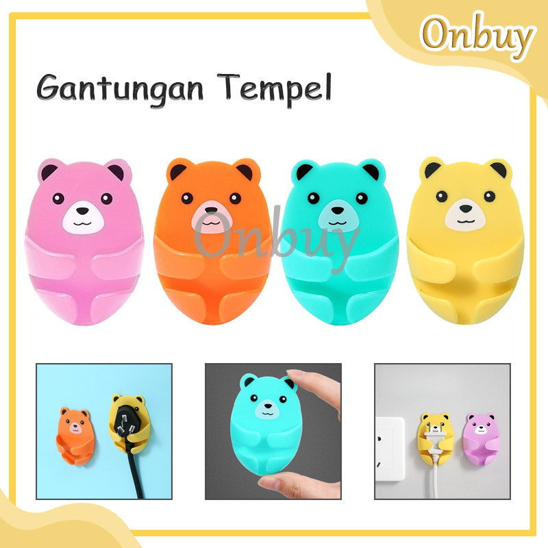 Gantungan Kabel Listrik Tempel Dinding Motif Bear Plug Hook Colokan