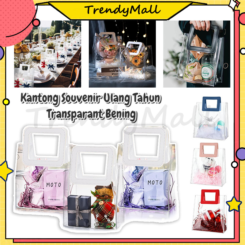 

Tas Mika Transparan PVC /tas hampers bening /tas goodie bag tote bag tas kado hadiah mewah tas parcel hand/Totebag Leather Handle Transparan