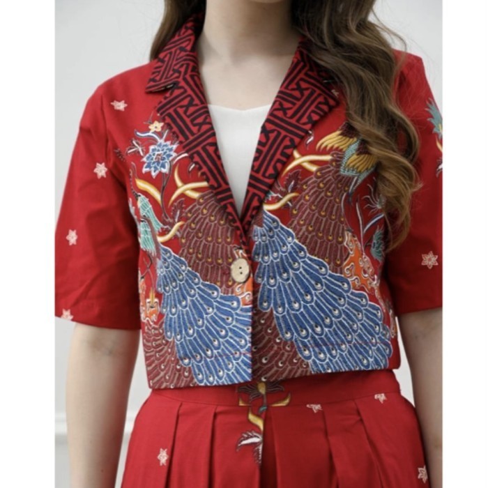 Blouse Batik Wanita & Rok Batik Setelan Bahan Katun Stretch / BBC Red - Blouse,