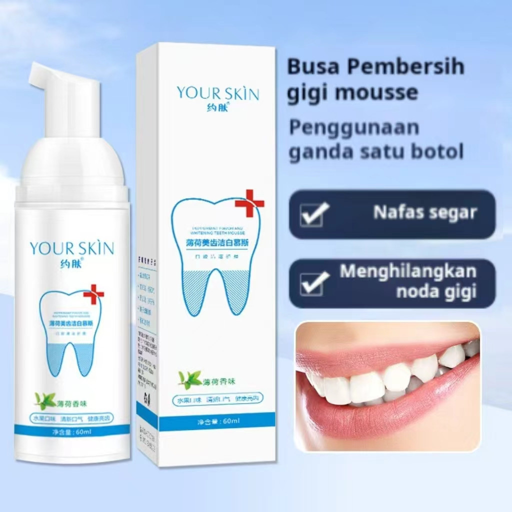 Murah dan asli clean white mousse/busa pembersih dan pemutih gigi 60ml putih