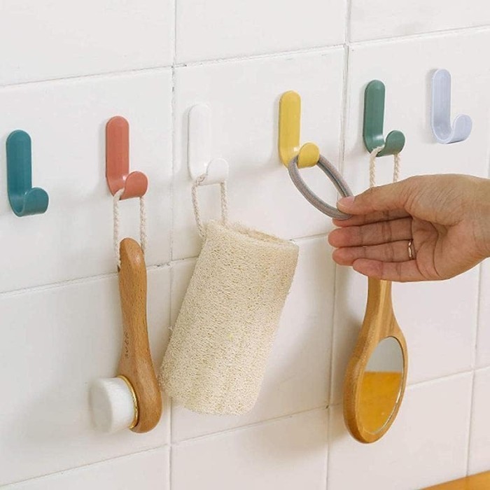 Gantungan Kait Cantolan Model J Hook Baju Tempel Dinding Kamar Mandi Wall Hanger Kunci Tas Handuk Peralatan Dapur Gantungan Self Adhesive Wall Hook Strong