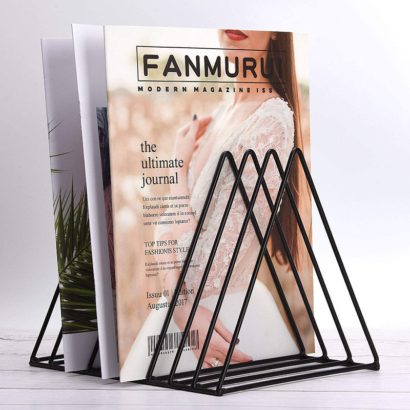 

Book Storage Rack Desktop Iron Bookshelf Vinyl Records Holder Black Newspapers Magazines Stand Student Stationeres Organizer