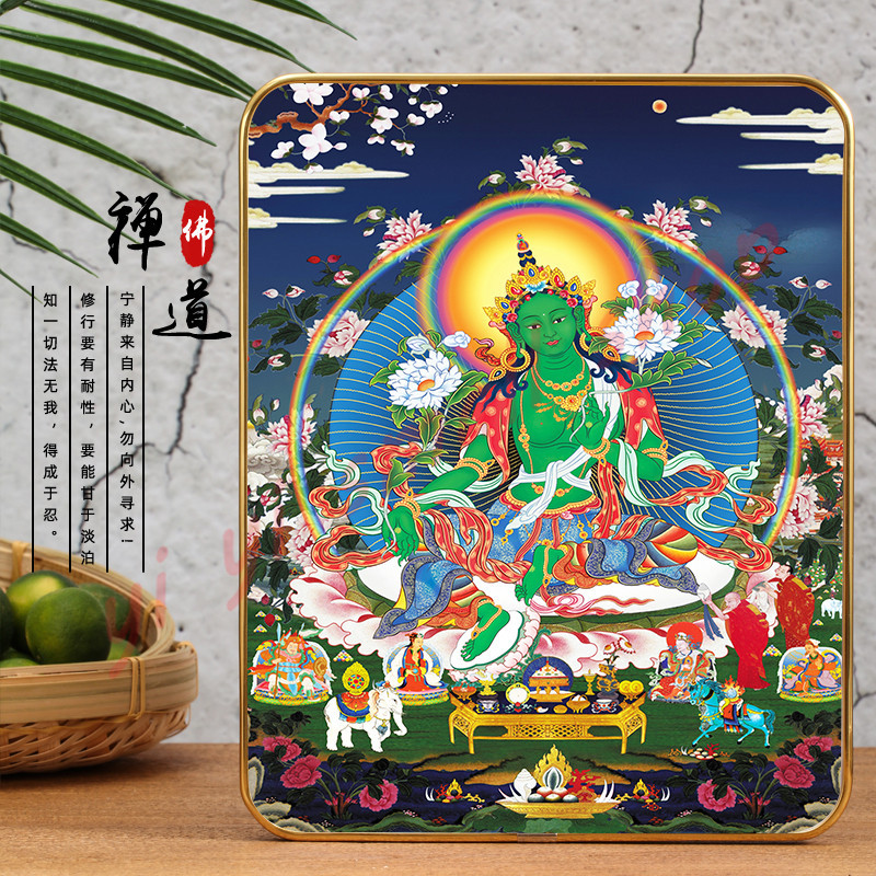 Green Tara Buddha Portrait, Tantric Thangka, 21 Green Tara Portrait, Lamina Tabletop Decoration, HD 