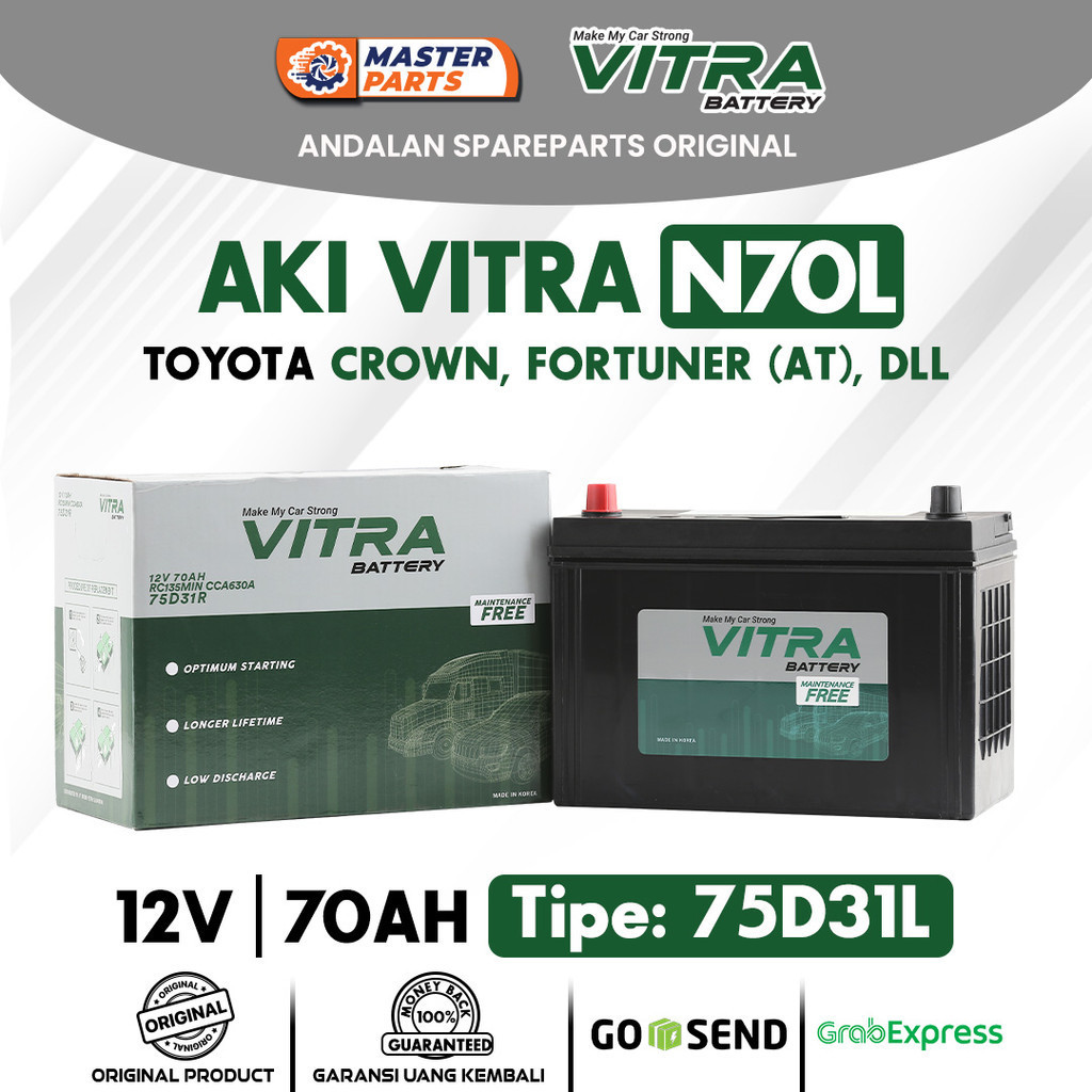 Aki Mobil Vitra N70L 12V 70Ah untuk Toyota Crown, Fortuner (AT)