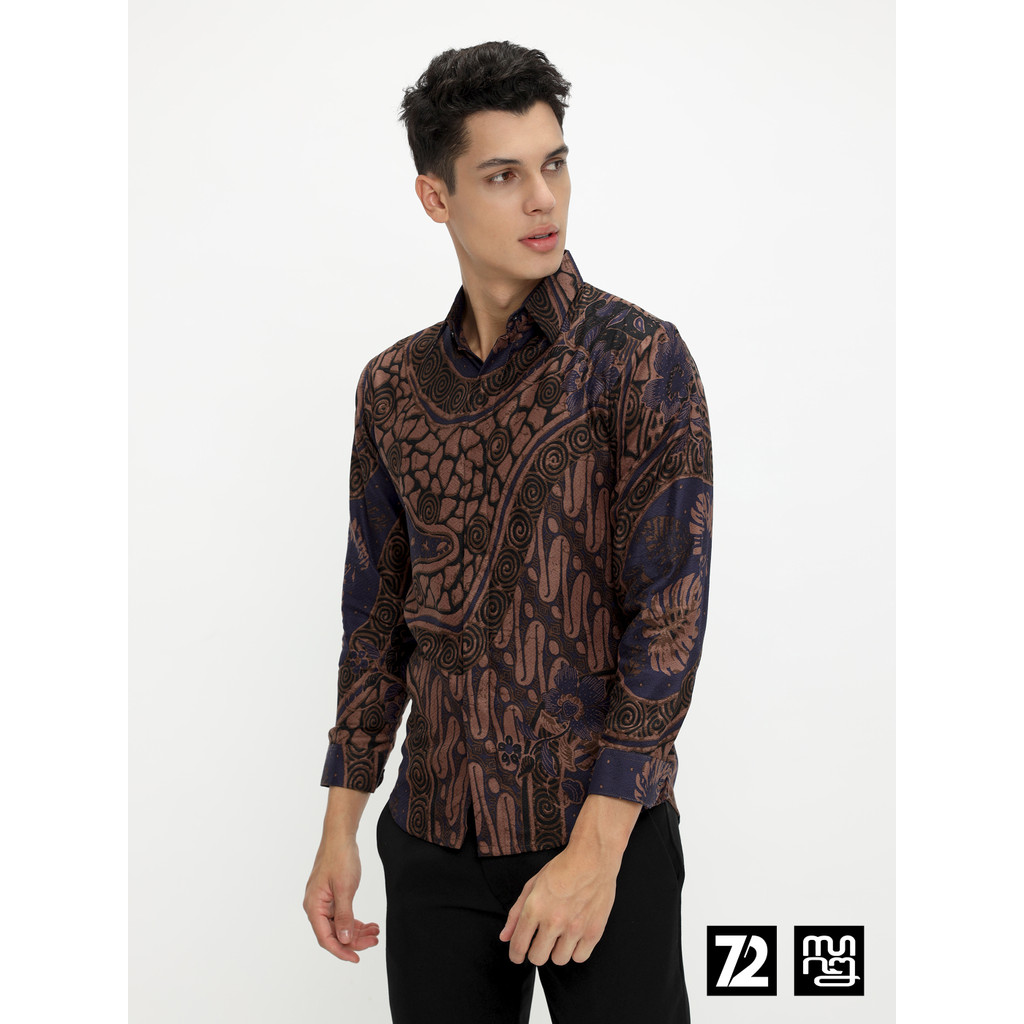 KEMEJA BATIK PRIA Dobby Lengan Panjang Premium Motif Parang Roll Burgundy Ungu Hitam 724972 Cap 72 -