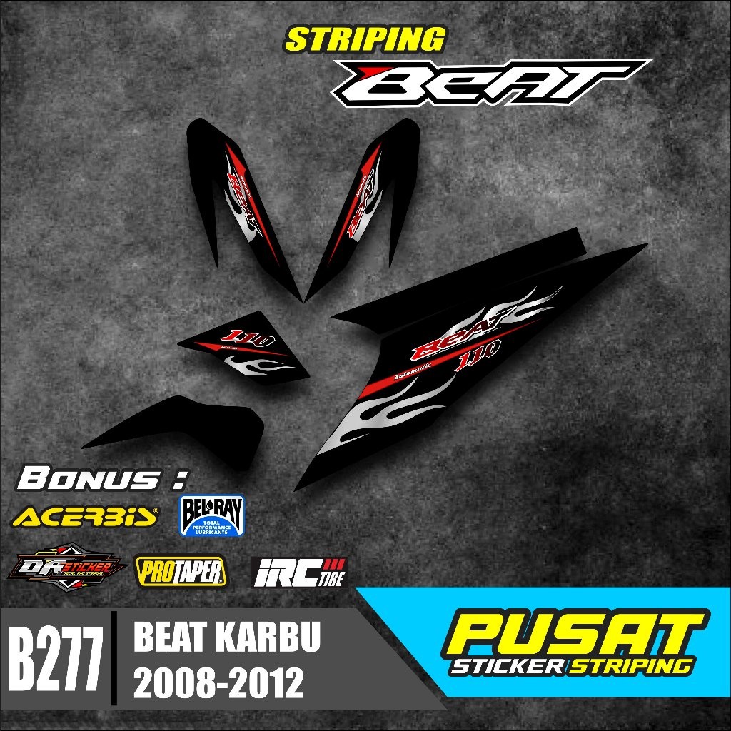 B277 Sticker Striping Motor Beat Karbu 2008 2009 2010 2011 2012 Stiker Skotlet Motor Beat Desain Api