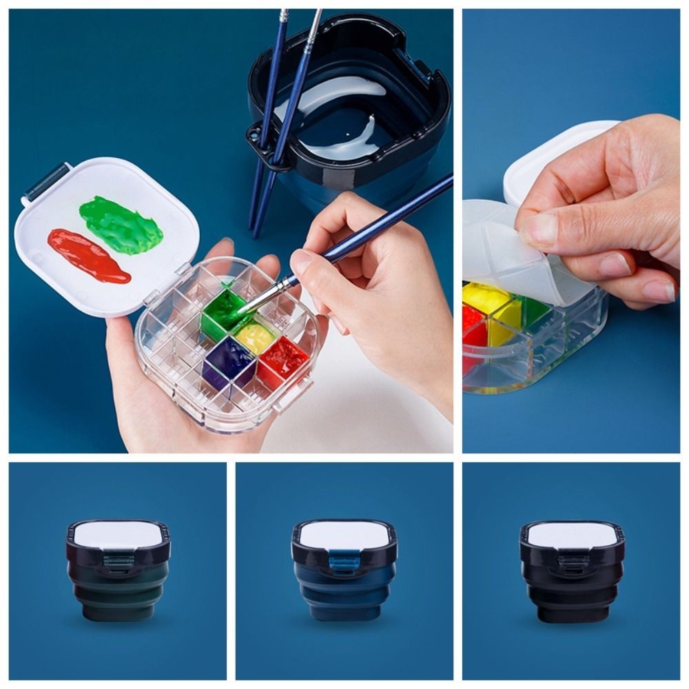 

3 in 1 Foldable Portable Palette Scrub Bucket Pot Set Moisturizing Paint Storage Box Watercolor Oil Painting Art Supplies