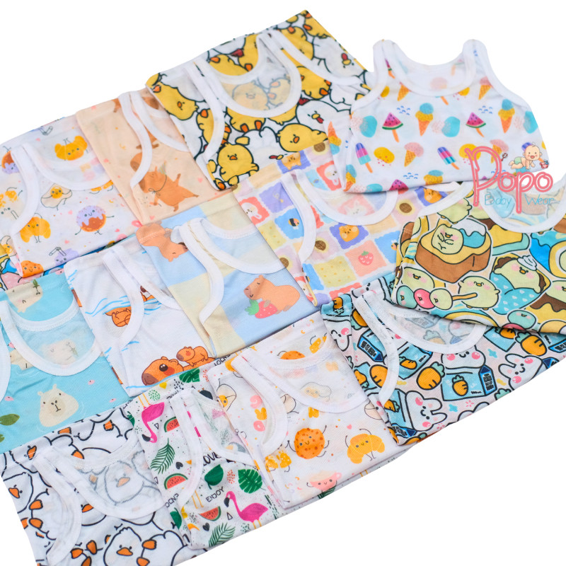 VF54OE 12pcs/1lusin KAOS DALAM BAYI/SINGLET BAYI FULL PRINT SNI (LUSINAN)