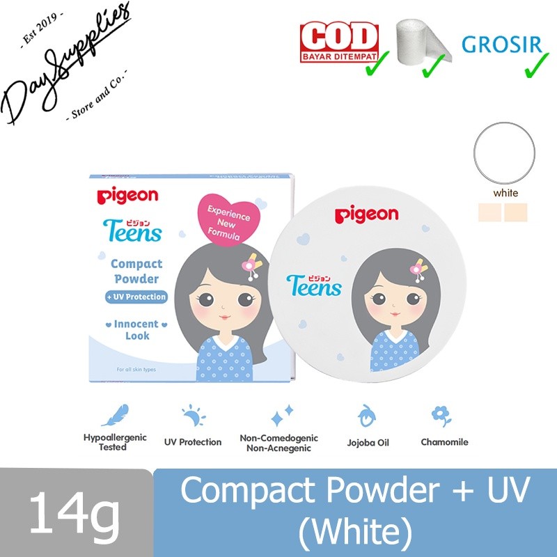 Pigeon TEENS Compact Powder + UV Protection 14g (Pure White) - Bedak muka Innocent Look dengan perli