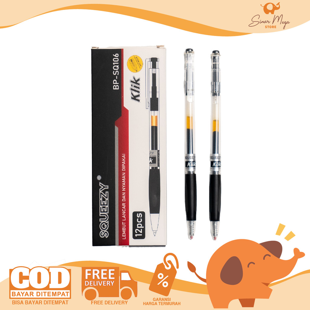 

SQUEEZY Retractable Ballpen 0.5mm BP-SQ106 Black SATUAN / Pulpen Cetek Tinta Hitam