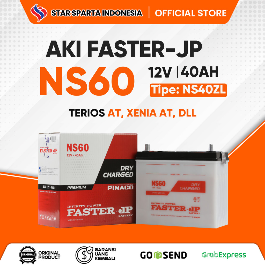 Faster JP - Aki NS60 12V 45Ah untuk Daihatsu Terios AT, Xenia AT.