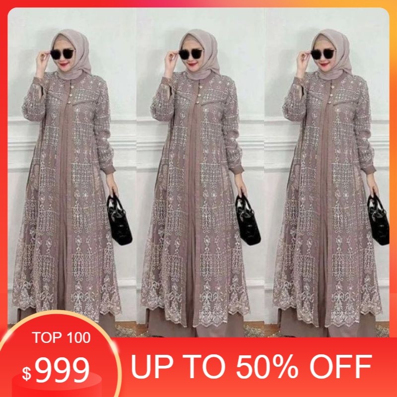 MURAAHH / Gamis Brokat Pesta Wanita Muslimah Terbaru 2023 / Dress Hayya / Gamis Wanita Bahan Ceruti 