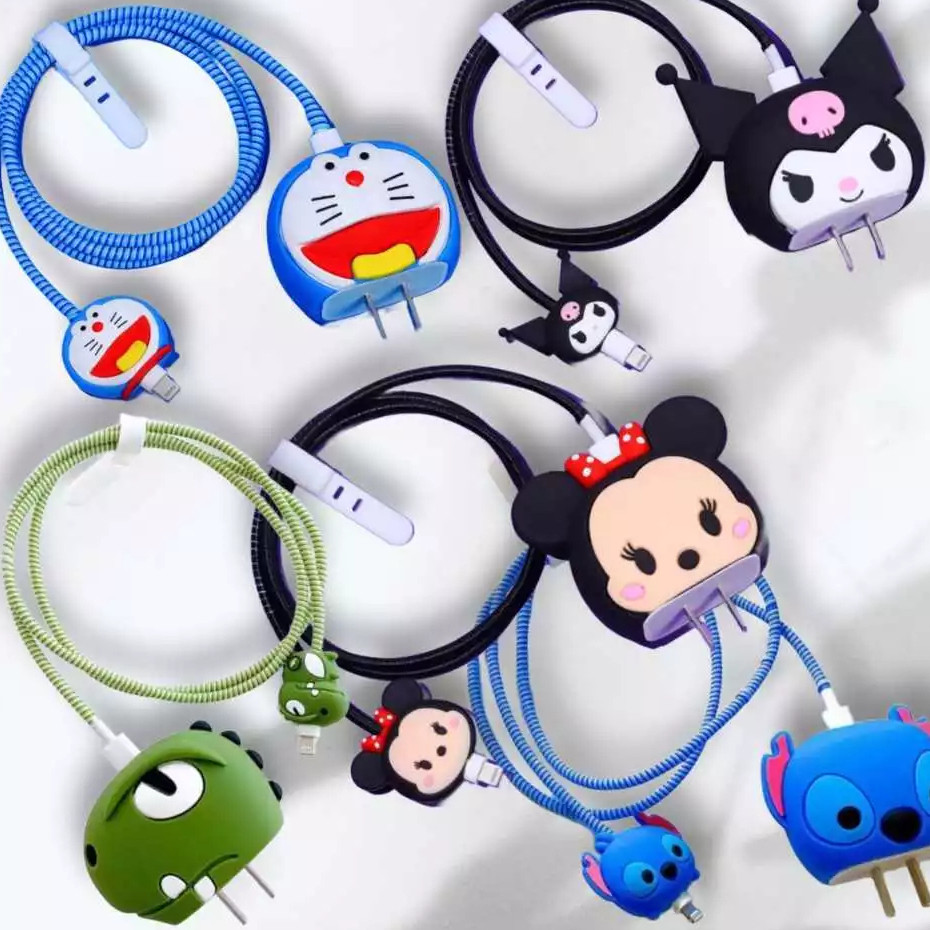 Set Pelindung Kabel 4 in 1 / Cable Bite Karakter /  Kabel Charger HP / Cover