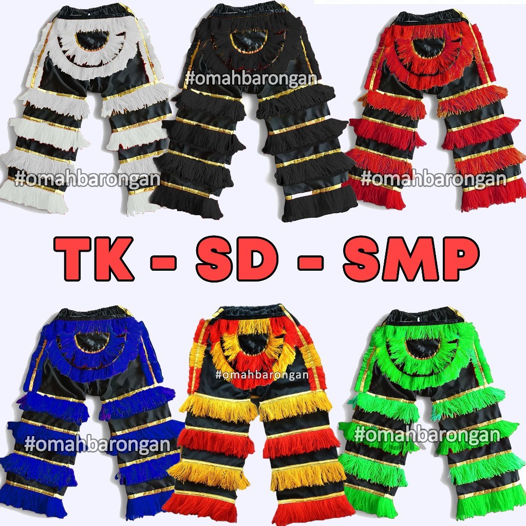 Celana Barongan Anak SD SMP Warna Merah Hijau Biru Hitam Putih