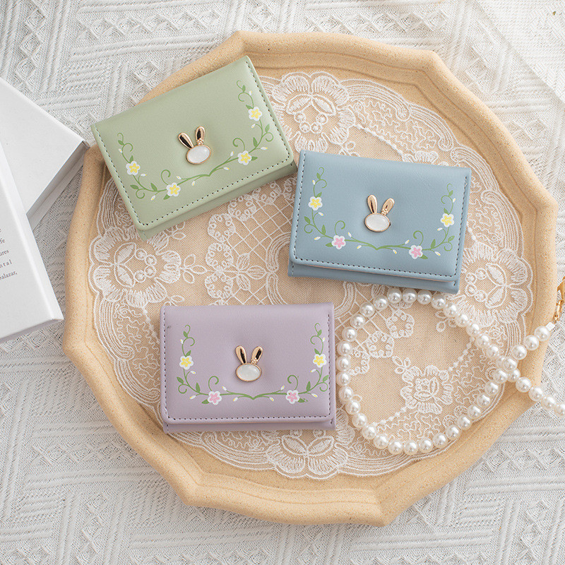 Cute Lady Cartoon Rabbit Purse Folding Multi-card Card Bag Three Fold Coin Wallet Student Money Clip