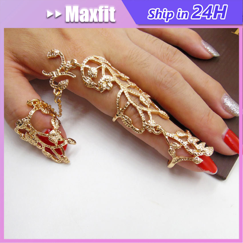 Cincin Jari Telunjuk Jempol Wanita Cincin Ganda Sambung Rantai Ring Gothic Punk Cincin Gothic Akseso